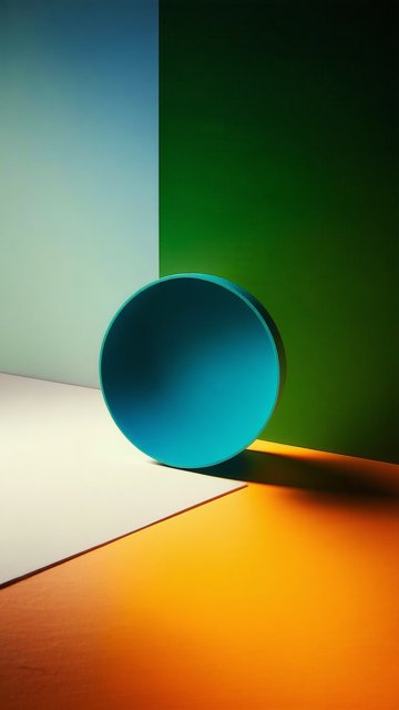 컬러풀한 배경의 푸른 원형 그릇