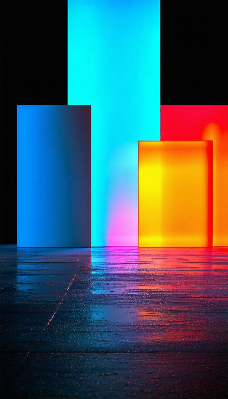 네온 조명과 기하학적 공간, 네온, 조명, 기하학, 공간, 디자인, 색감