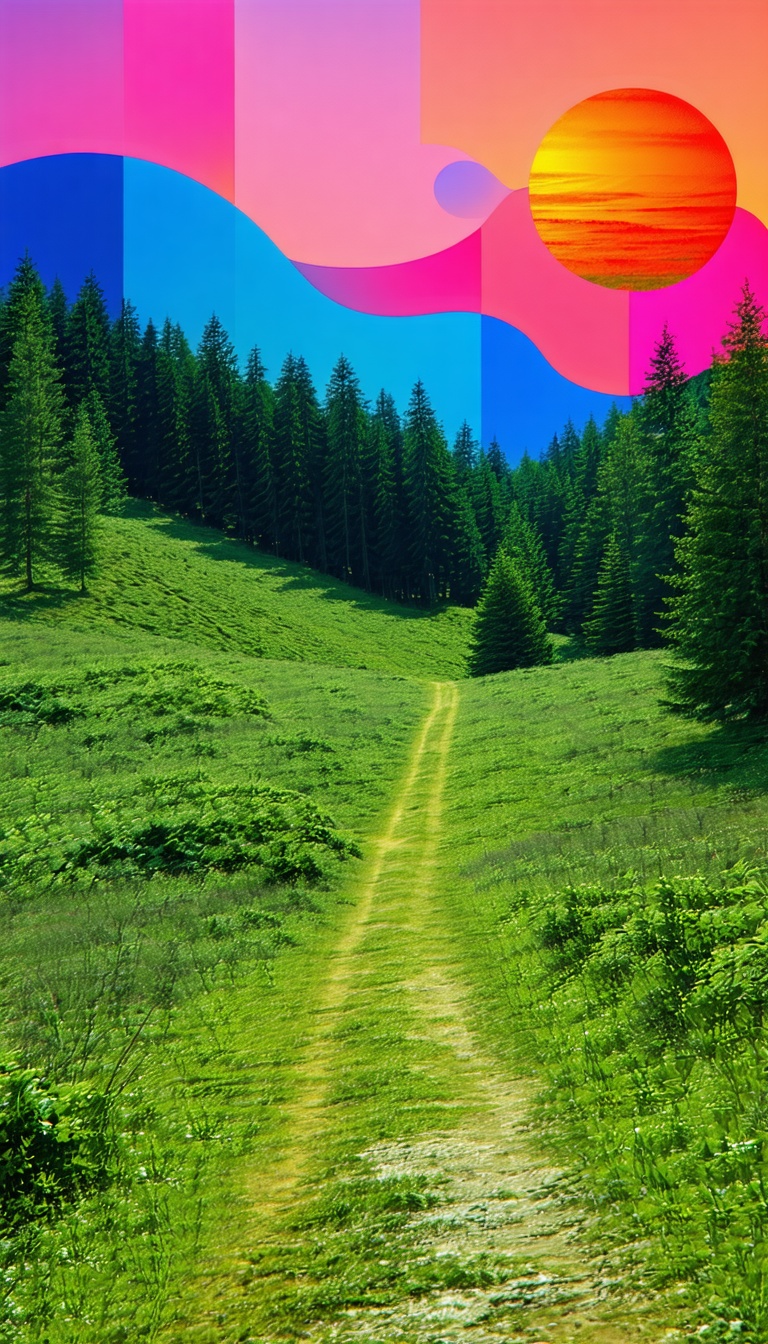 초록 숲길과 꿈같은 하늘, 숲길, 자연, 풍경, 초록, 하늘, 환상