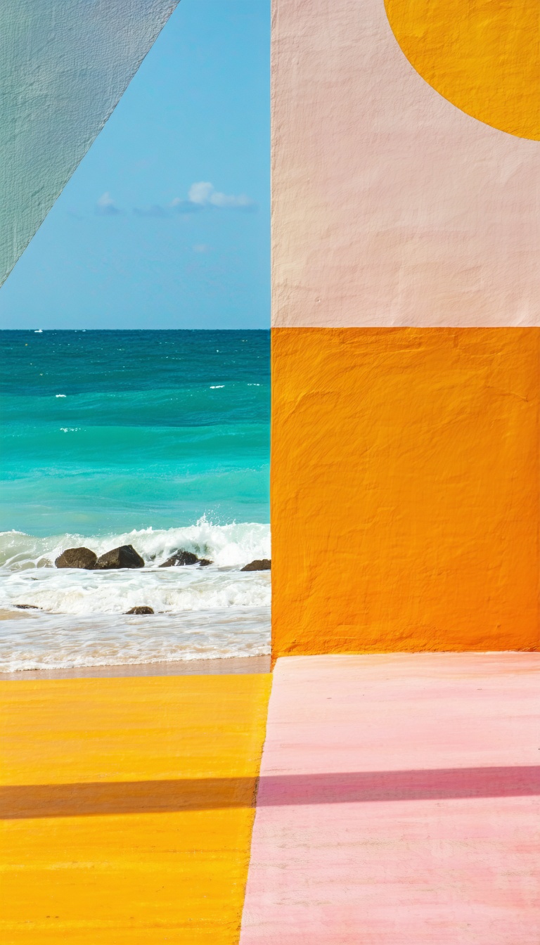 바다를 보는 추상적인 프레임, 바다, 해변, 추상, 색감, 파스텔, 벽