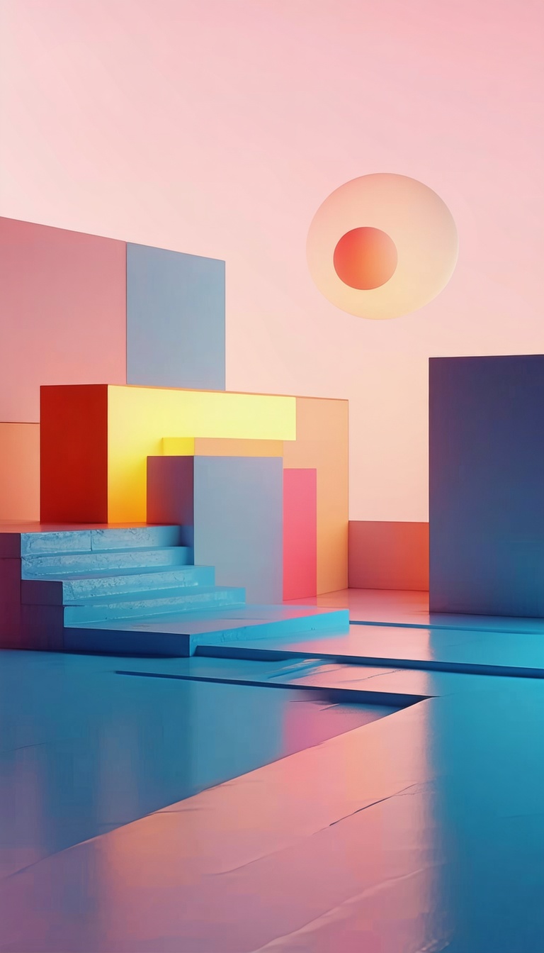 파스텔톤 기하학적 추상 예술, 추상예술, 3D렌더링, 기하학, 파스텔톤, 색감, 디자인