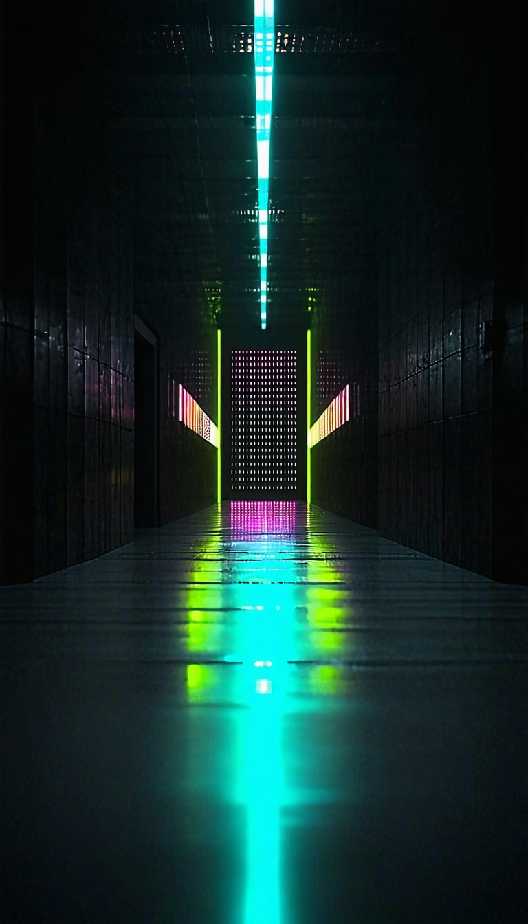 네온 조명의 어두운 복도, 네온, 조명, 복도, 어둠, 디지털아트, Sci-fi
