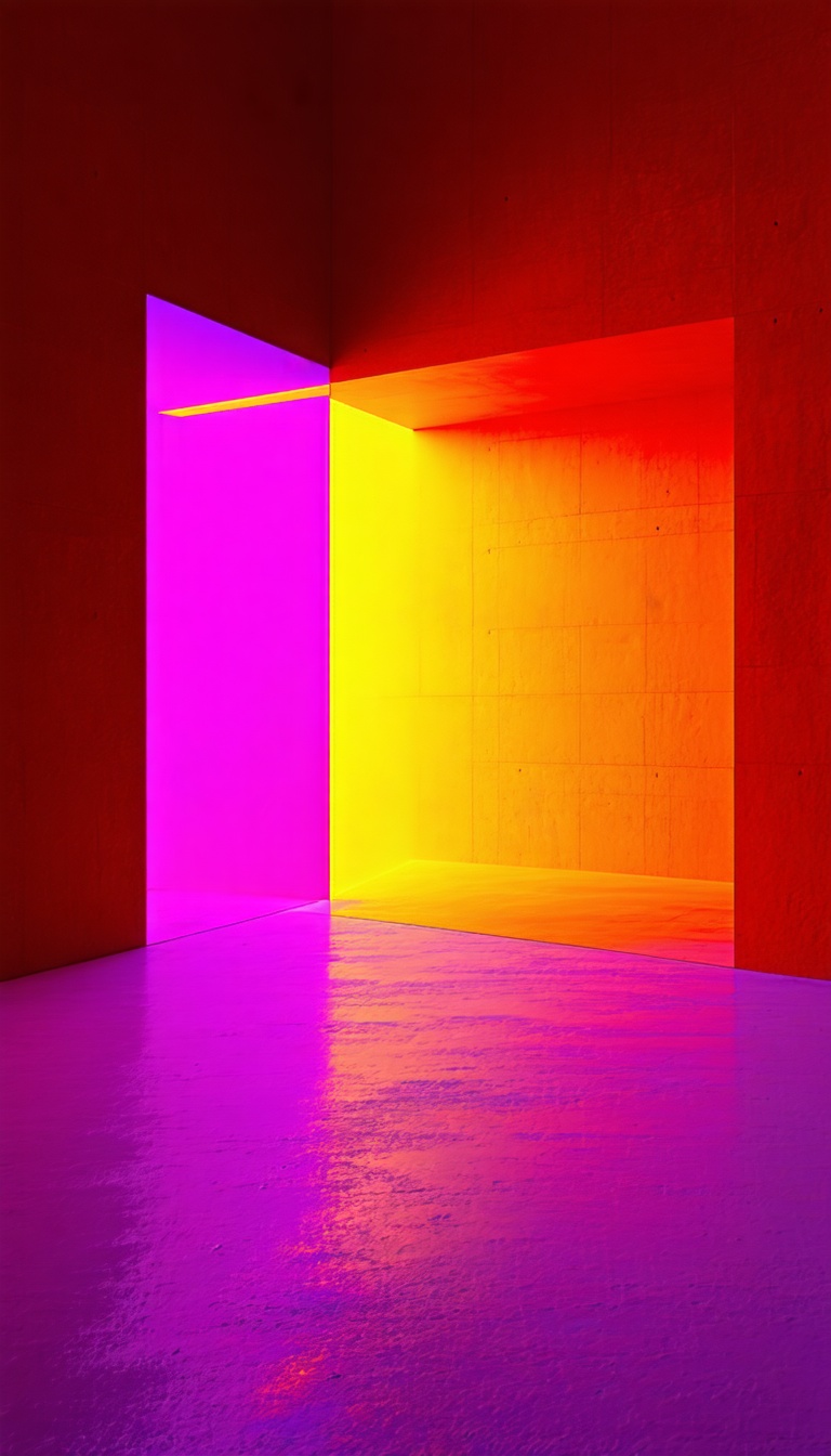 색채의 조화: 추상적 공간, 추상예술, 색채, 조명, 공간, 디지털 아트, 건축