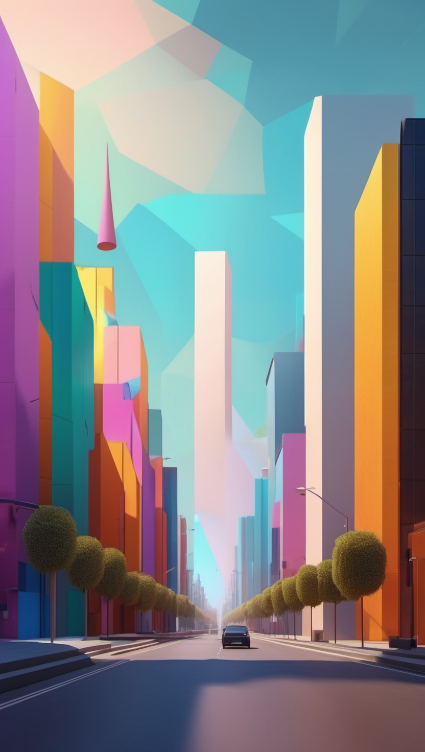 기하학적 색채의 미래 도시, 기하학적, 컬러풀, 미래도시, 추상화, 디지털아트, 비비드
