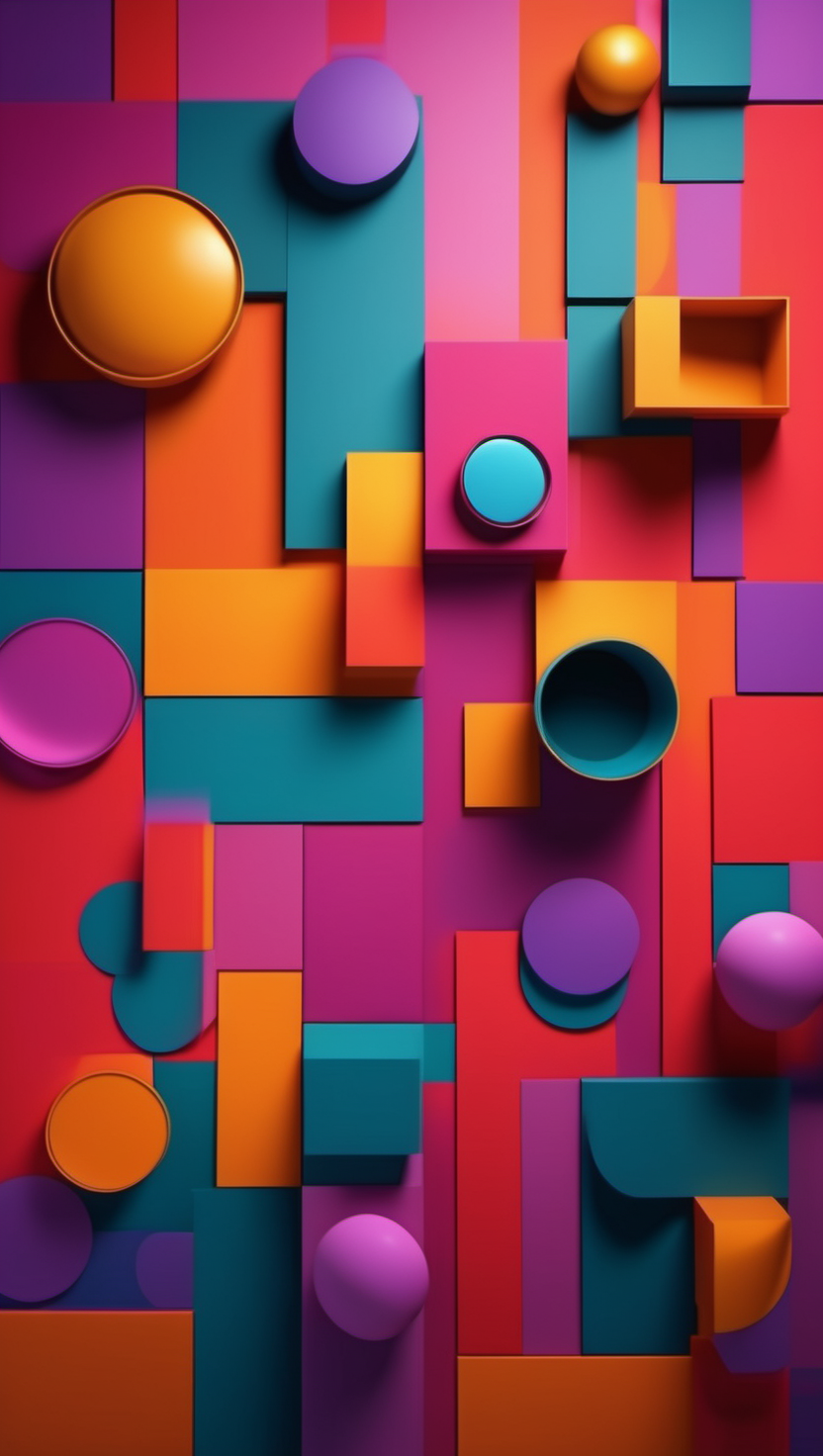 컬러풀한 기하학적 입체 구성, 기하학, 3D render, 추상, 컬러풀, 도형, 패턴