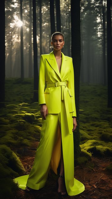 자연 속 대담한 네온 라임 수트