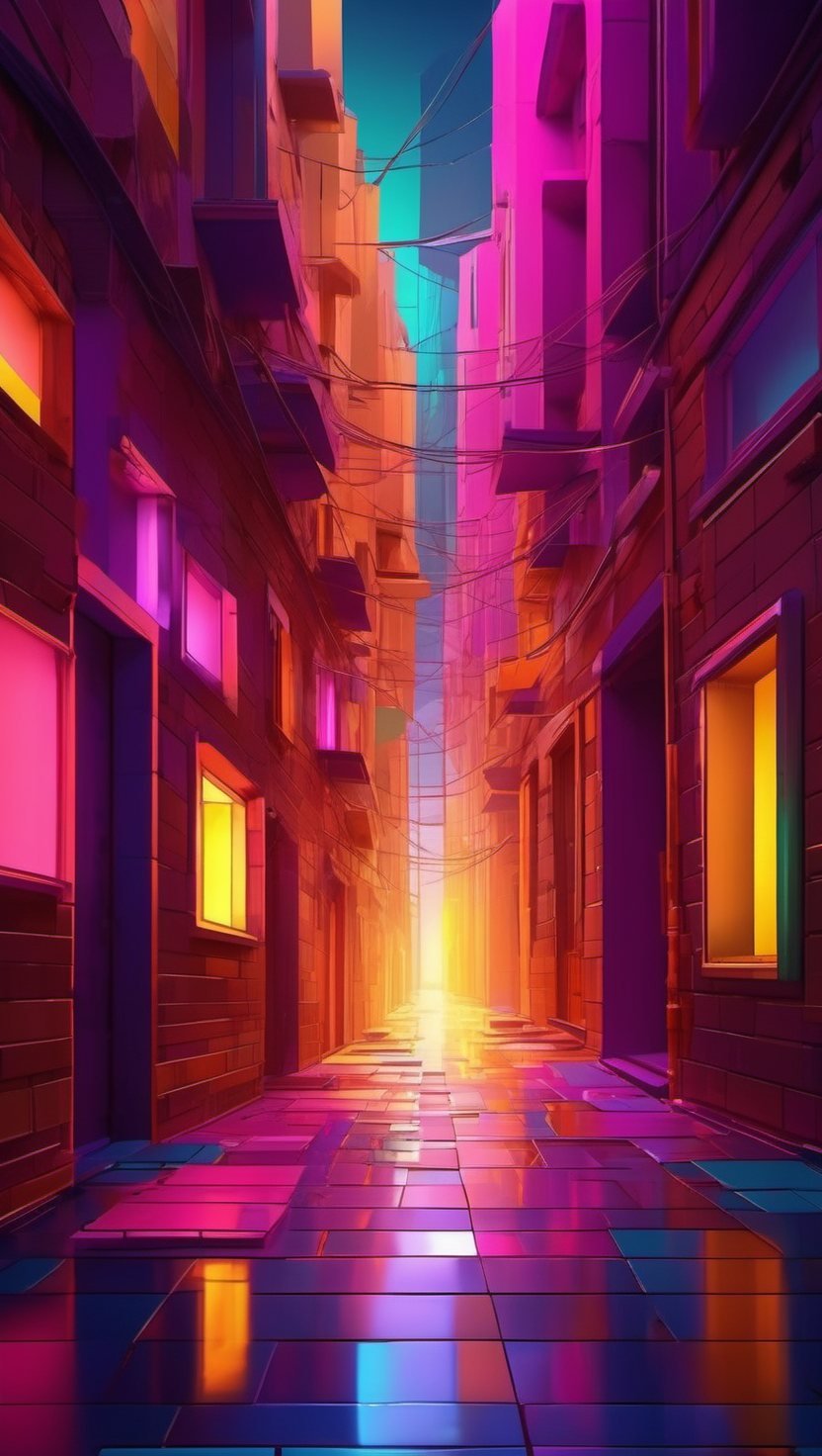 네온 빛 도시 골목길: 미래적인 색채, 네온, 골목길, 미래도시, 사이버펑크, 야경, 화려한색감