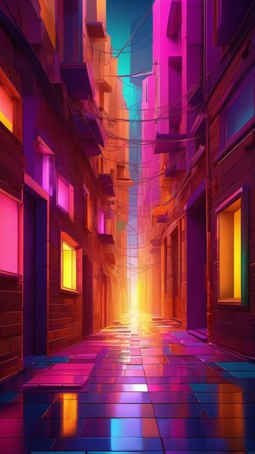 네온 빛 도시 골목길: 미래적인 색채