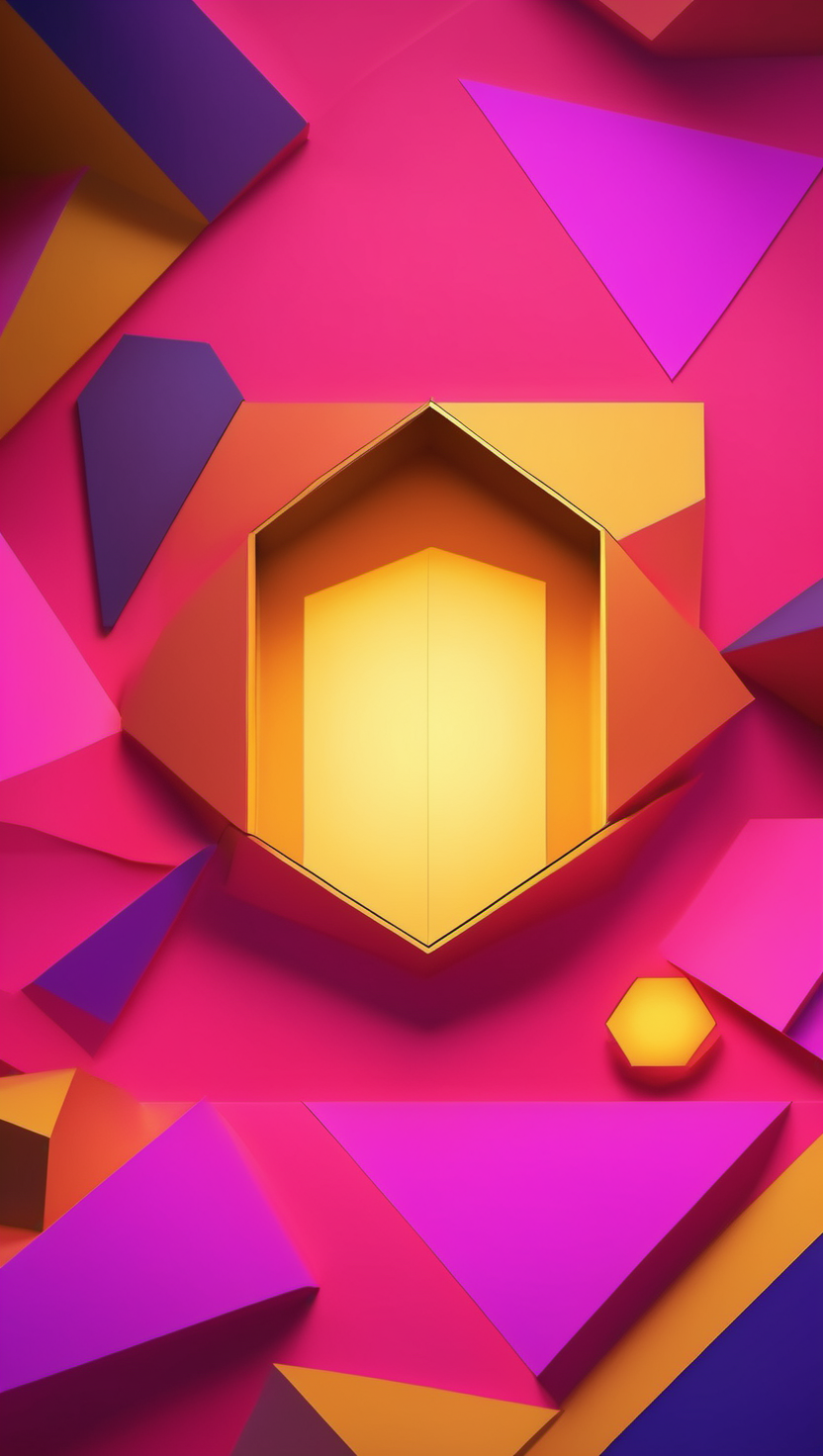 황금 육각형과 다채로운 기하학적 추상, 기하학적, 추상, 육각형, 골드, 핑크, 컬러풀
