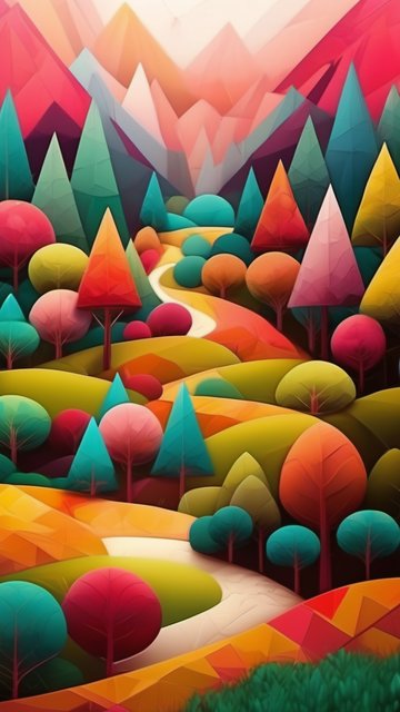 환상적인 색채의 기하학적 숲길