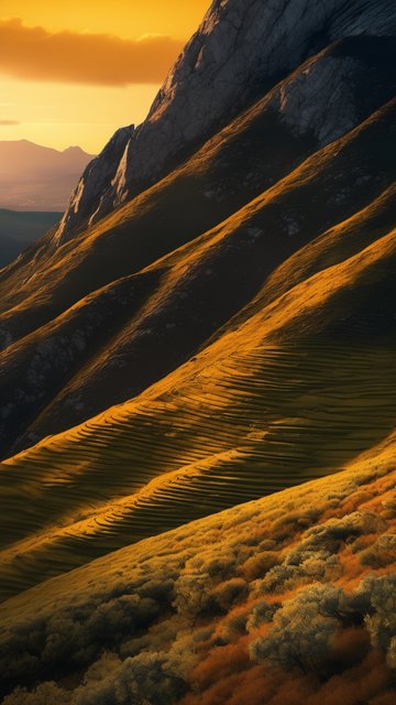 일몰의 황금빛 산자락