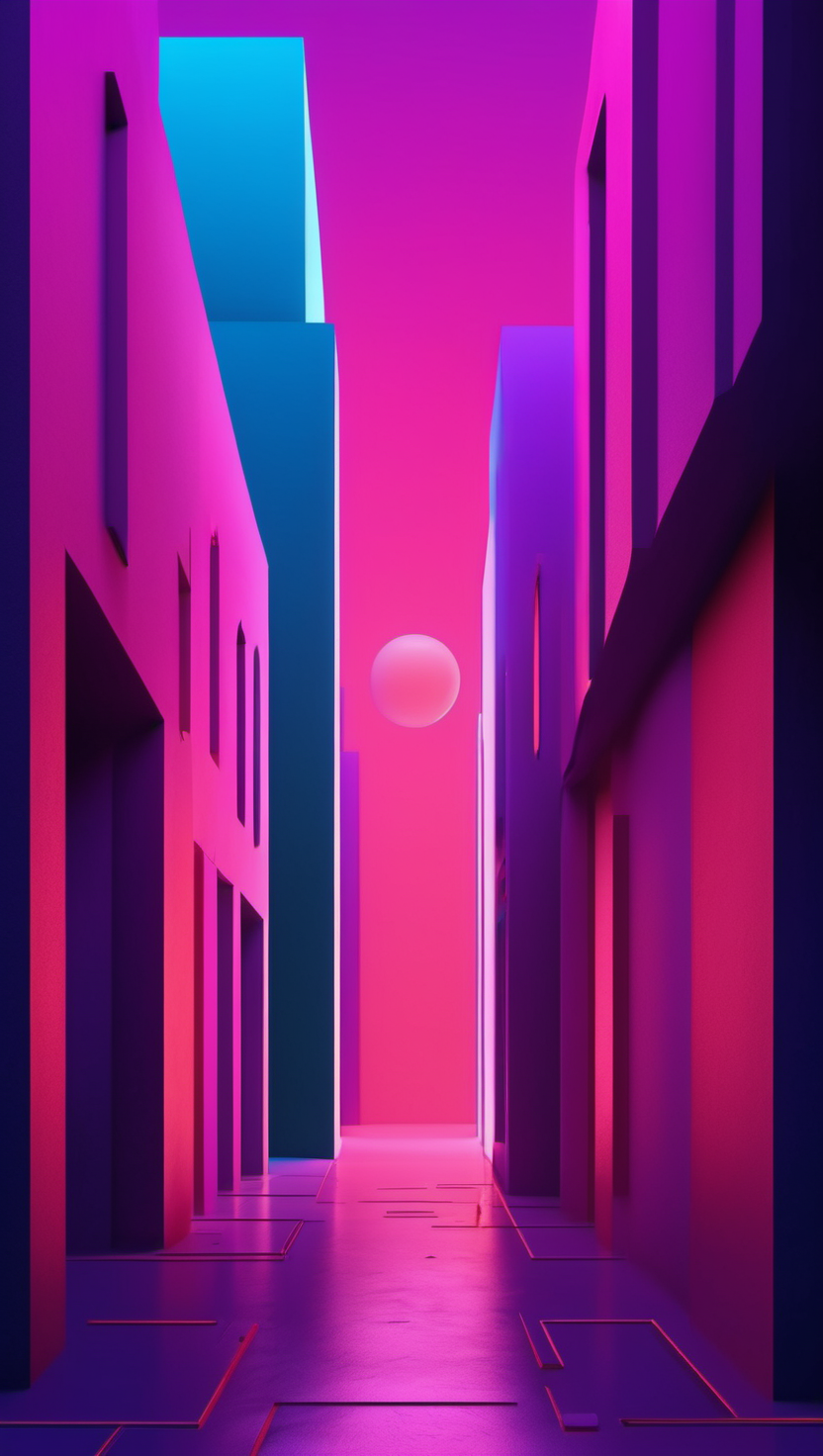 네온빛 신스웨이브 미래 도시, Synthwave, Cyberpunk, Neon lights, Futuristic city, Abstract architecture, Pink purple blue