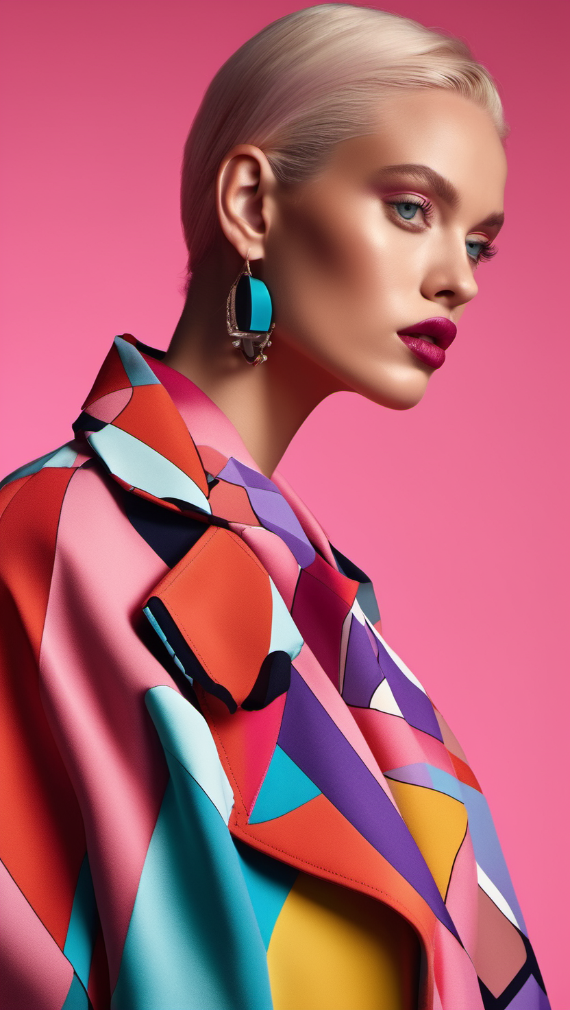 컬러풀 기하학 패턴 패션 포트레이트, 패션, 모델, 기하학 패턴, 컬러풀, 뷰티, 쇼트커트