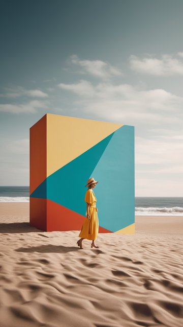 해변의 컬러 큐브와 여인