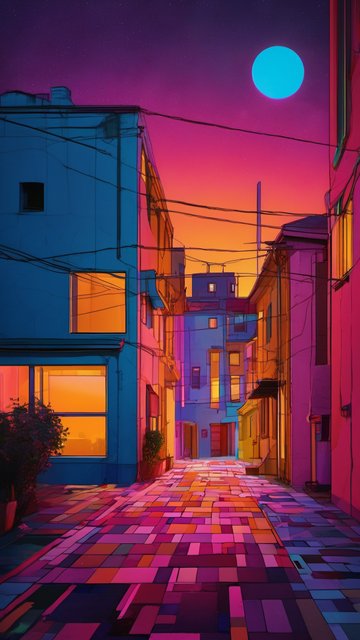 신스웨이브 골목길의 네온 빛 밤