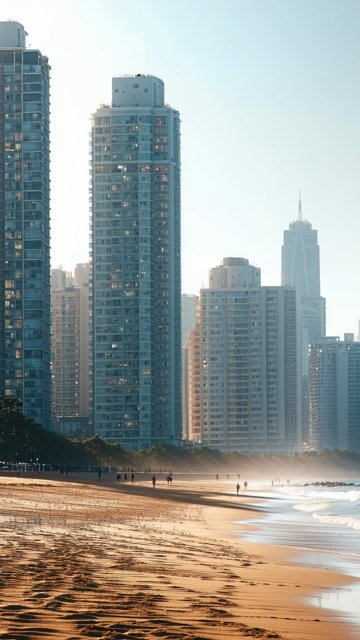 도시 해변의 아침 풍경