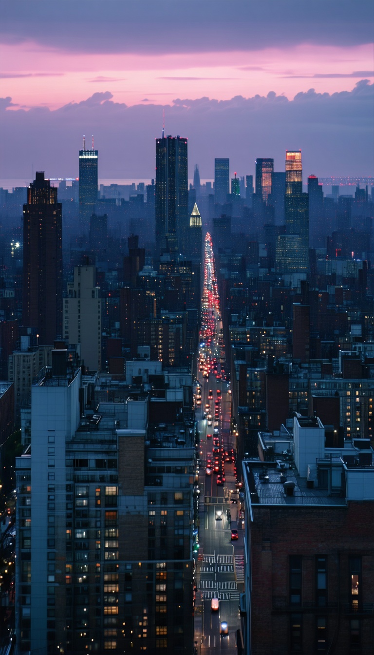 황혼녘 도시의 아름다운 야경, 도시 야경, 황혼, 스카이라인, 고층빌딩, 도시 풍경, cityscape