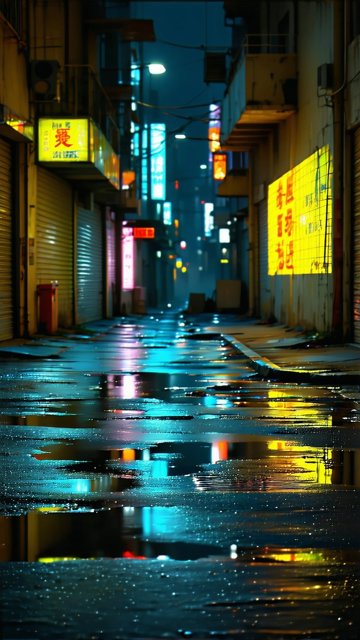 비 내리는 밤의 일본 거리 풍경