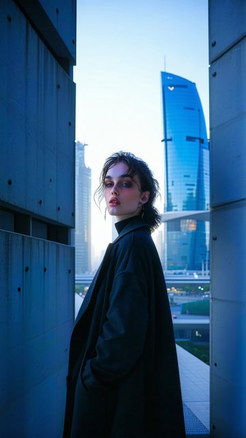 도시 배경의 여성 패션 화보