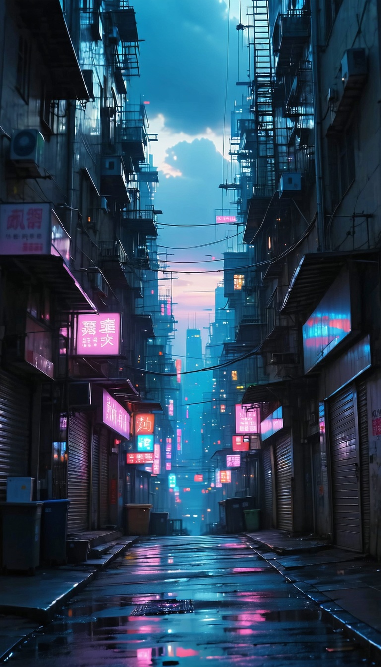 비에 젖은 사이버펑크 골목길, Cyberpunk, City, Night, Rain, Neon, Alley