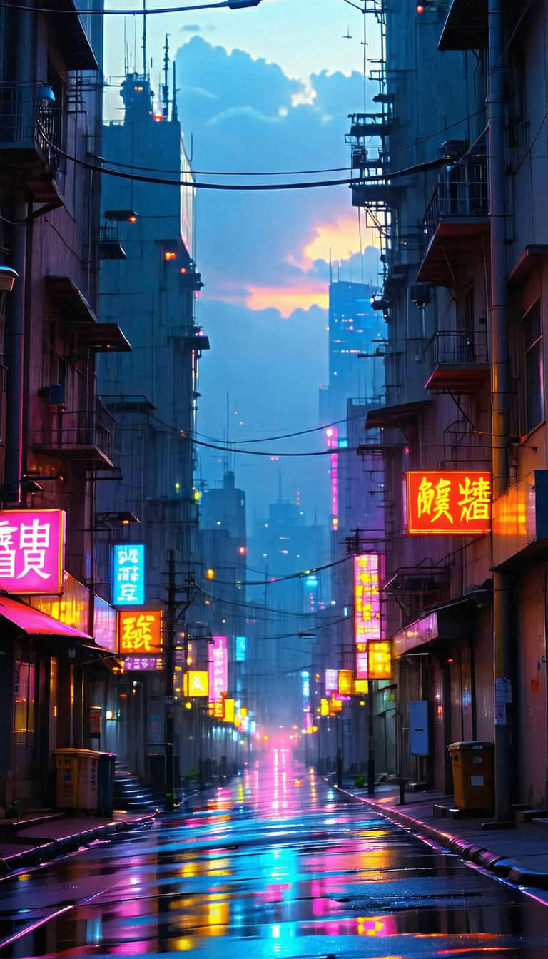 비오는 날의 네온 도시 거리, 네온사인, 도시풍경, 비, 밤, 거리, 일본풍