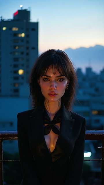 도시 야경 속 우아한 여성