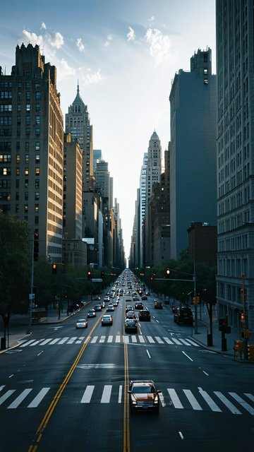 뉴욕 시티의 석양 길