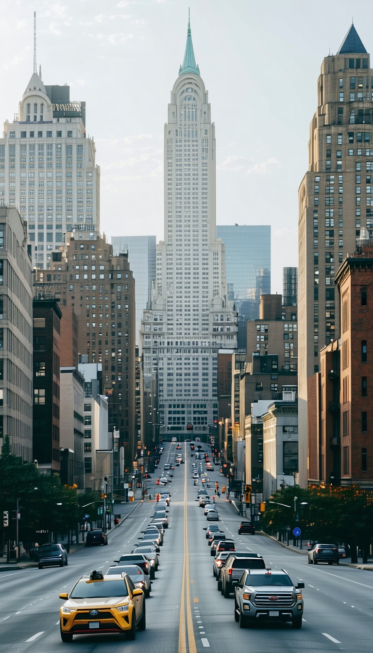 뉴욕 시티 스카이라인과 도로, 뉴욕, 뉴욕시티, 스카이라인, 도시, 건물, 도로