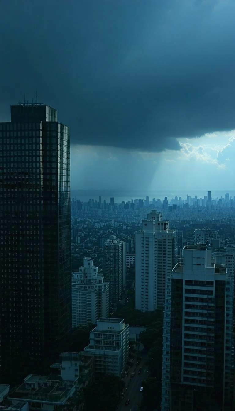 어둠 속 도시 풍경, 도시, 도시풍경, 고층건물, 빌딩, 구름, 어둠