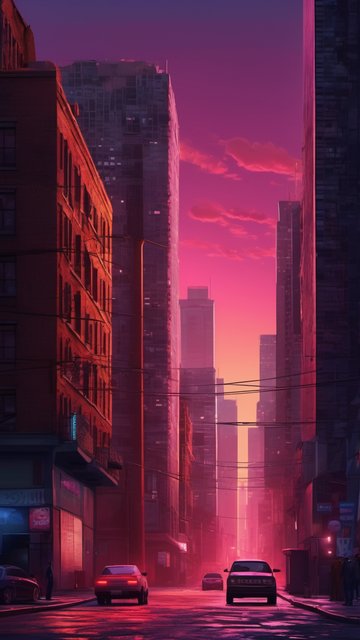 네온 핑크 도시의 황혼