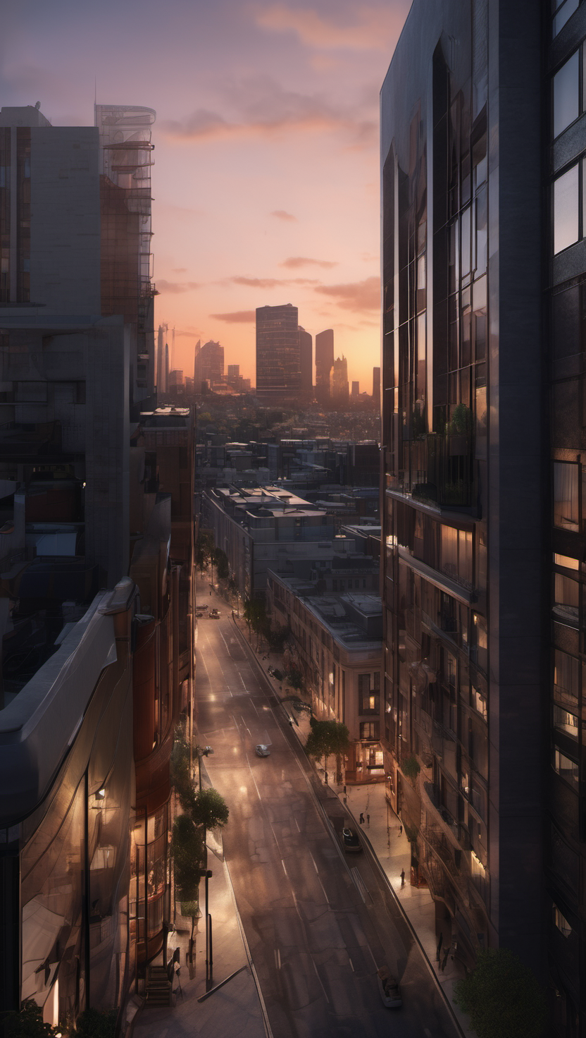 황혼녘 도시 거리 풍경, 도시풍경, Sunset, 거리, Urban, 고층건물, Twilight