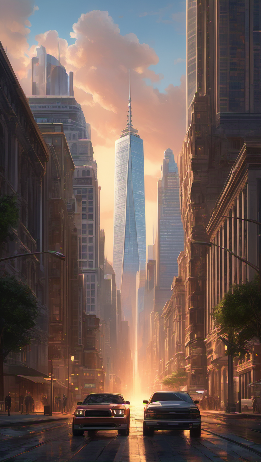 황혼의 도시: 마천루와 빛나는 거리, Cityscape, Urban, Skyscraper, Sunset, Golden hour, 현대 건축