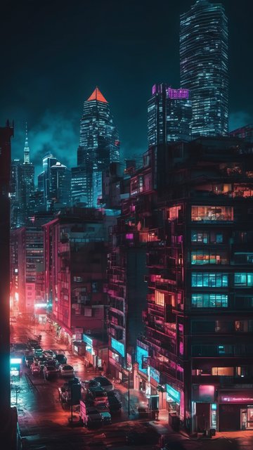 네온 불빛 가득한 미래 도시의 밤