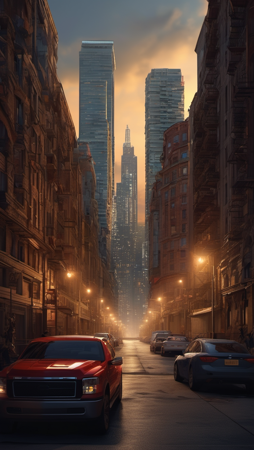 도시의 황혼길, 고층 빌딩의 실루엣, 도시 야경, 고층 빌딩, 황혼, 거리 풍경, 가로등, Urban landscape