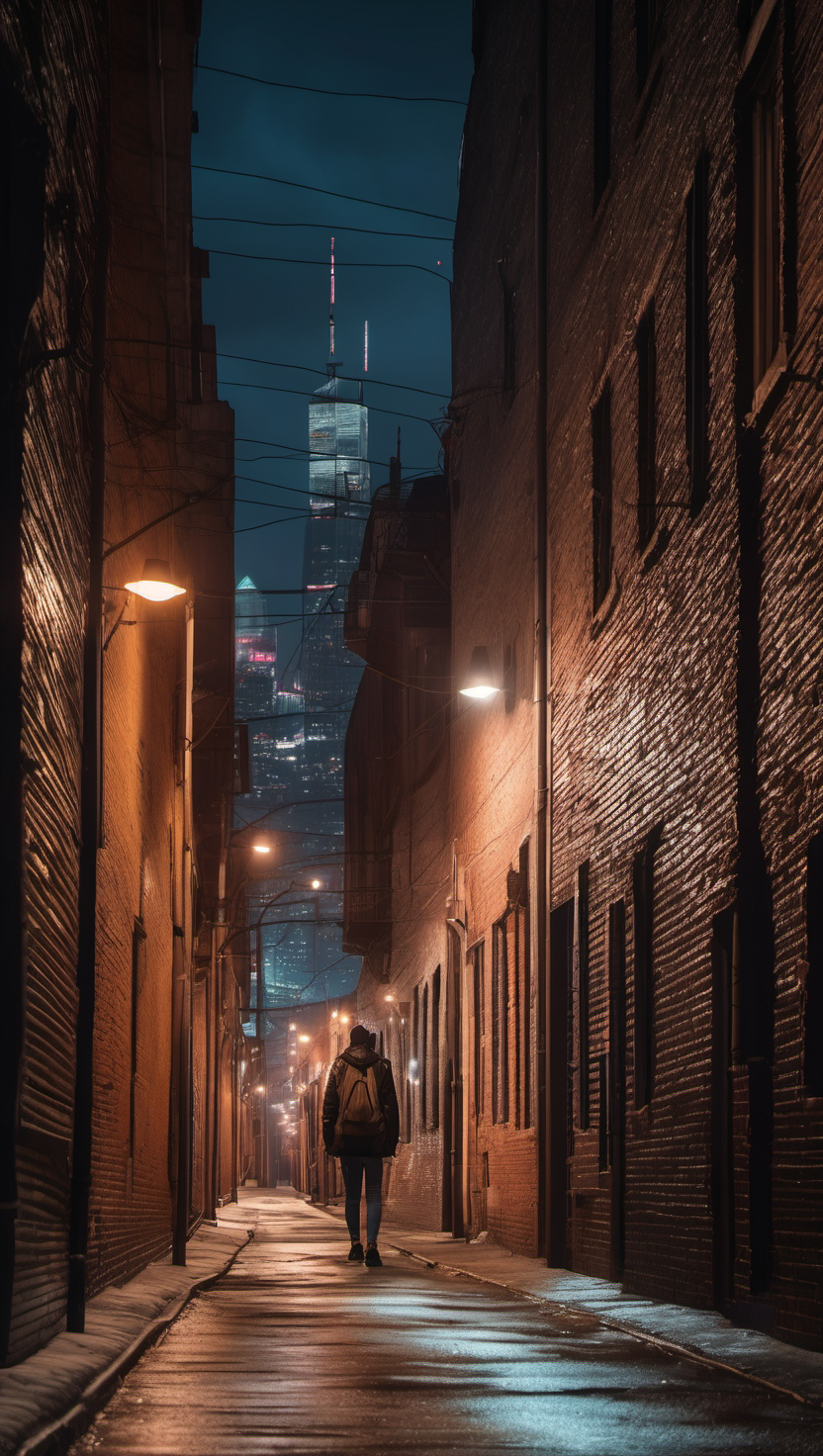 도시 밤골목, 고독한 발걸음, 밤골목, 도시야경, 고독, 인물, 골목길, Skyscraper