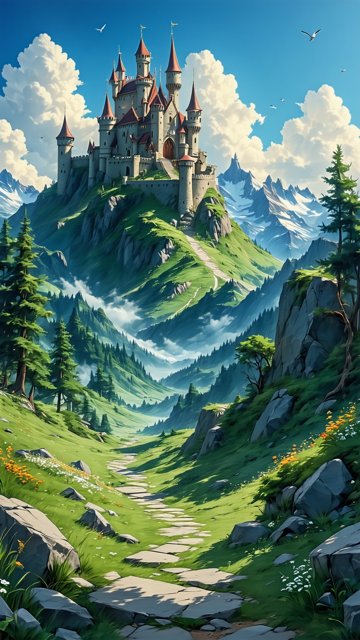 산 정상의 아름다운 중세 성