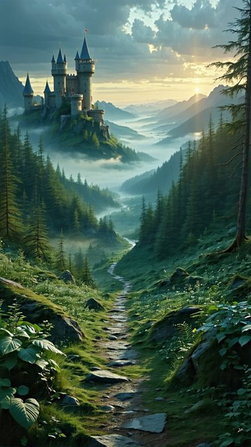 안개 낀 산맥 위의 성