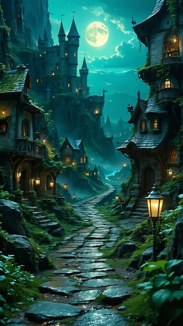 밤의 마법 마을 풍경