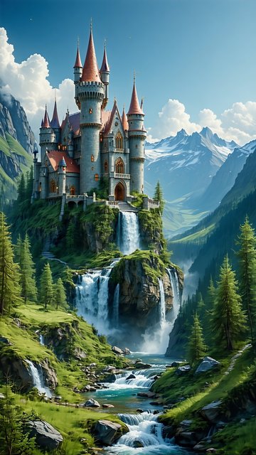 폭포 위의 웅장한 성