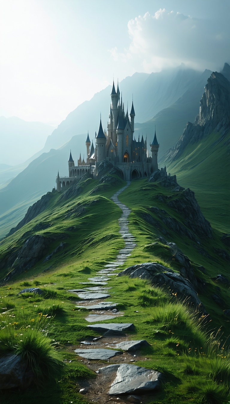 산꼭대기의 아름다운 성, 성, 캐슬, 판타지, 풍경, 자연, 산