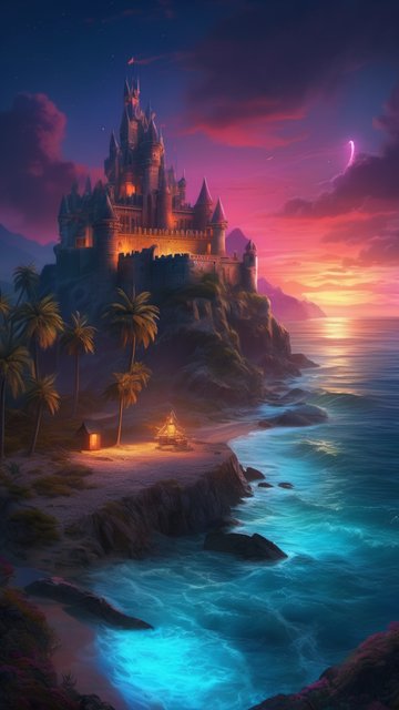 신비로운 해변의 궁전과 푸른 바다