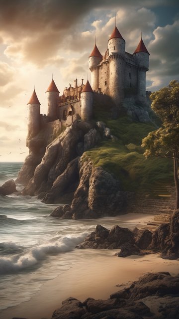 해안 절벽 위의 웅장한 중세 성채