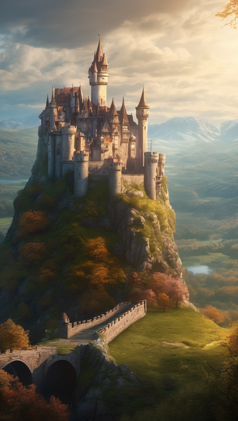 절벽 위 웅장한 판타지 성, 성, castle, 판타지, 절벽, 가을풍경, 요새