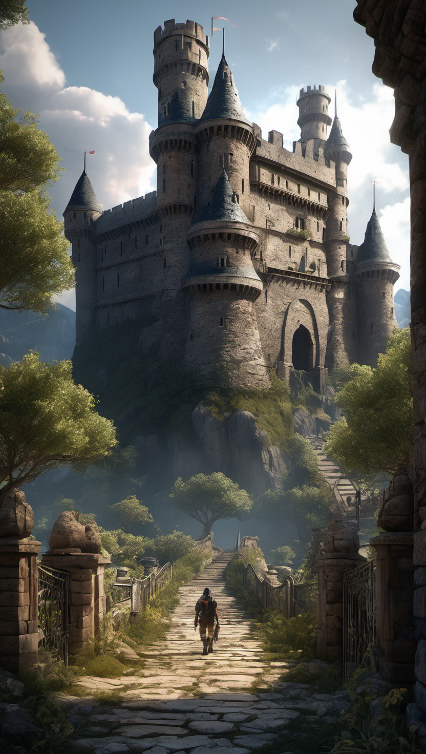 고성으로 향하는 여정, 고성, 판타지, 중세, 여정, 숲, 모험