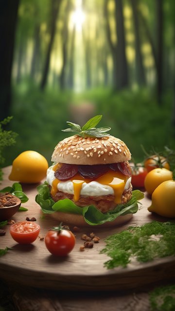 숲속의 신선한 에그 베이컨 버거