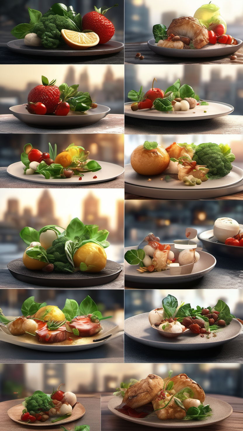 다양한 건강식 고메 요리 모음, 건강식, Gourmet, 플레이팅, Fresh Ingredients, 브로콜리, 딸기