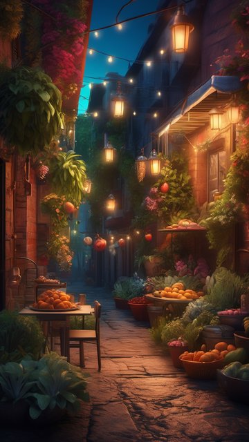 불빛 가득한 골목길의 밤 시장