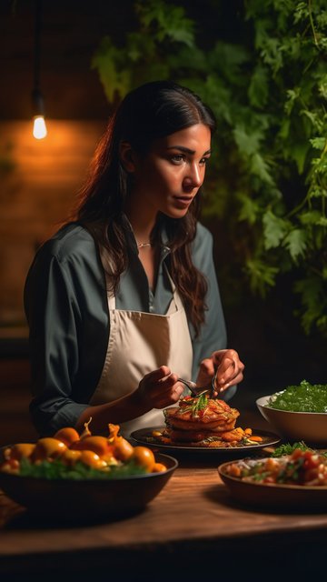 정성껏 요리 담는 셰프의 손길