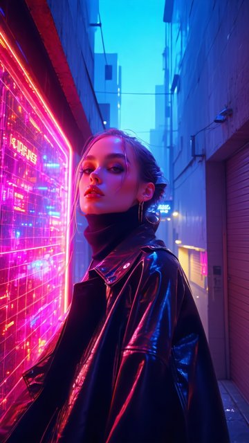 네온빛 도시의 사이버펑크 여성