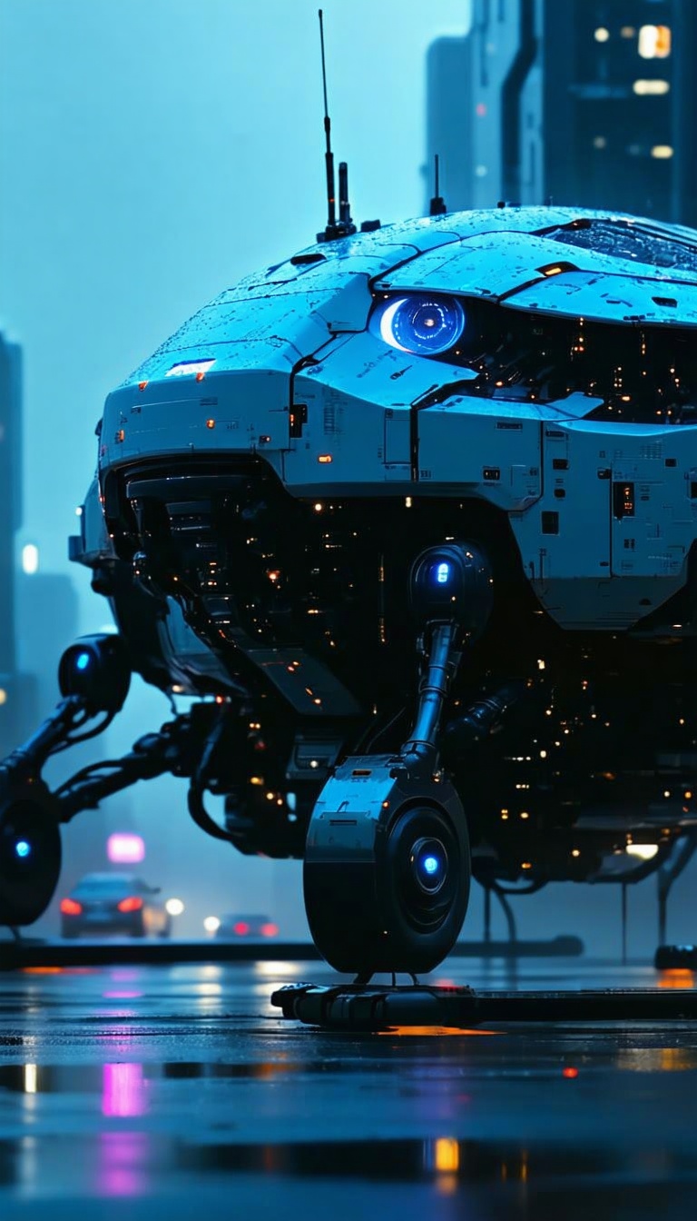 미래 도시의 첨단 로봇, 미래, 로봇, SF, 도시, 첨단기술, 디지털아트